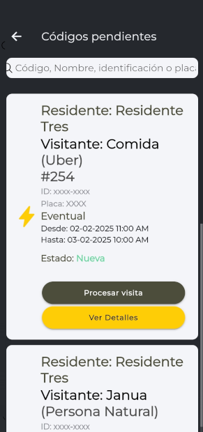 pantalla listado qr pendientes
